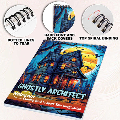 Ghostly Architect Spiral Bound Coloring Book, Celebrate the Spectral Beauty of Architecture with 30 Delightful Coloring Book Pages, Each Infused with Ghostly Magic.