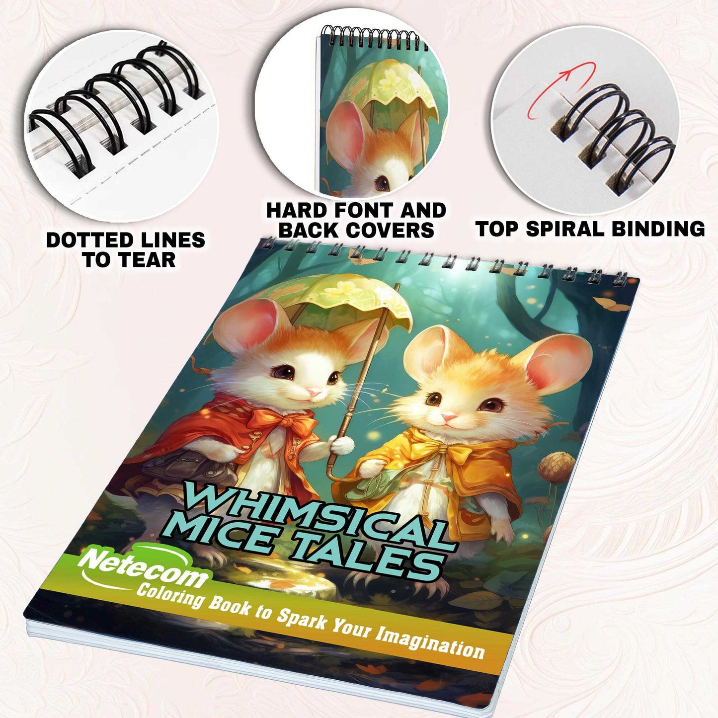 Whimsical Mice Tales Spiral Bound Coloring Book, Embark on a Coloring Journey with 30 Enchanting Pages, Where Whimsical Mice Tales Come to Life.