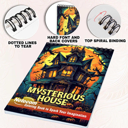 Mysterious House Spiral Bound Coloring Book, Unleash Your Imagination in a Suspenseful Setting with 30 Charming Pages of Enigmatic House Scenes.