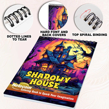 Shadowy House Spiral Bound Coloring Book, Embrace the Secrets Concealed within with 30 Enchanting Pages, Where Every Corner Hides a Mystery.