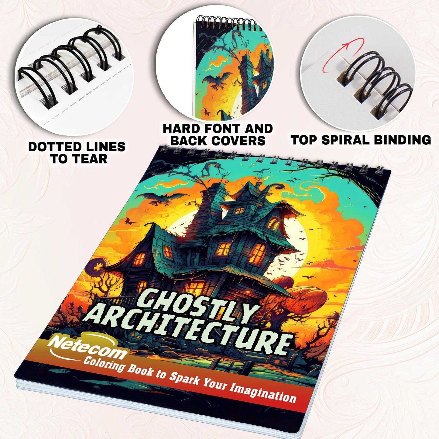 Ghostly Architecture Spiral Bound Coloring Book, Discover the Mysterious Beauty of Ghostly Architecture with 30 Exquisitely Illustrated Coloring Pages.