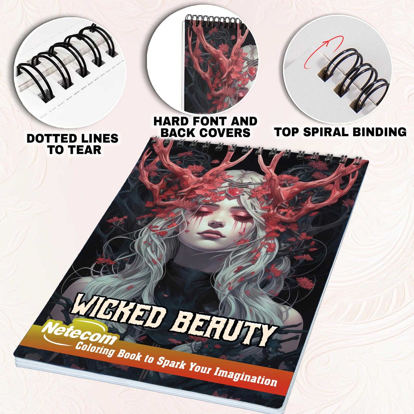 Wicked Beauty Spiral Bound Coloring Book, Unleash Your Creativity with 30 Mesmerizing Coloring Pages of Wicked Beauty, Embracing the Dark Elegance of Horror