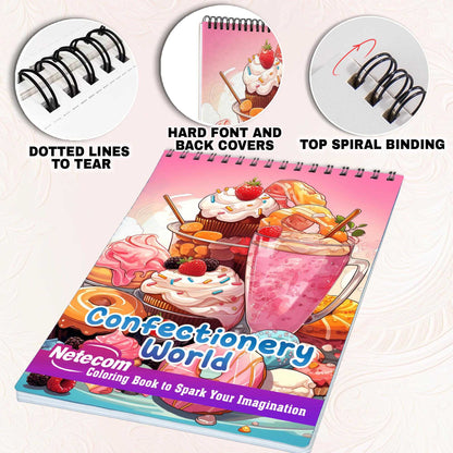 Confectionery World Spiral Bound Coloring Book, Step into a World of Tasty Art with 30 Entertaining Pages, Unleash the Sweetness of the Confectionery World in Every Shade.