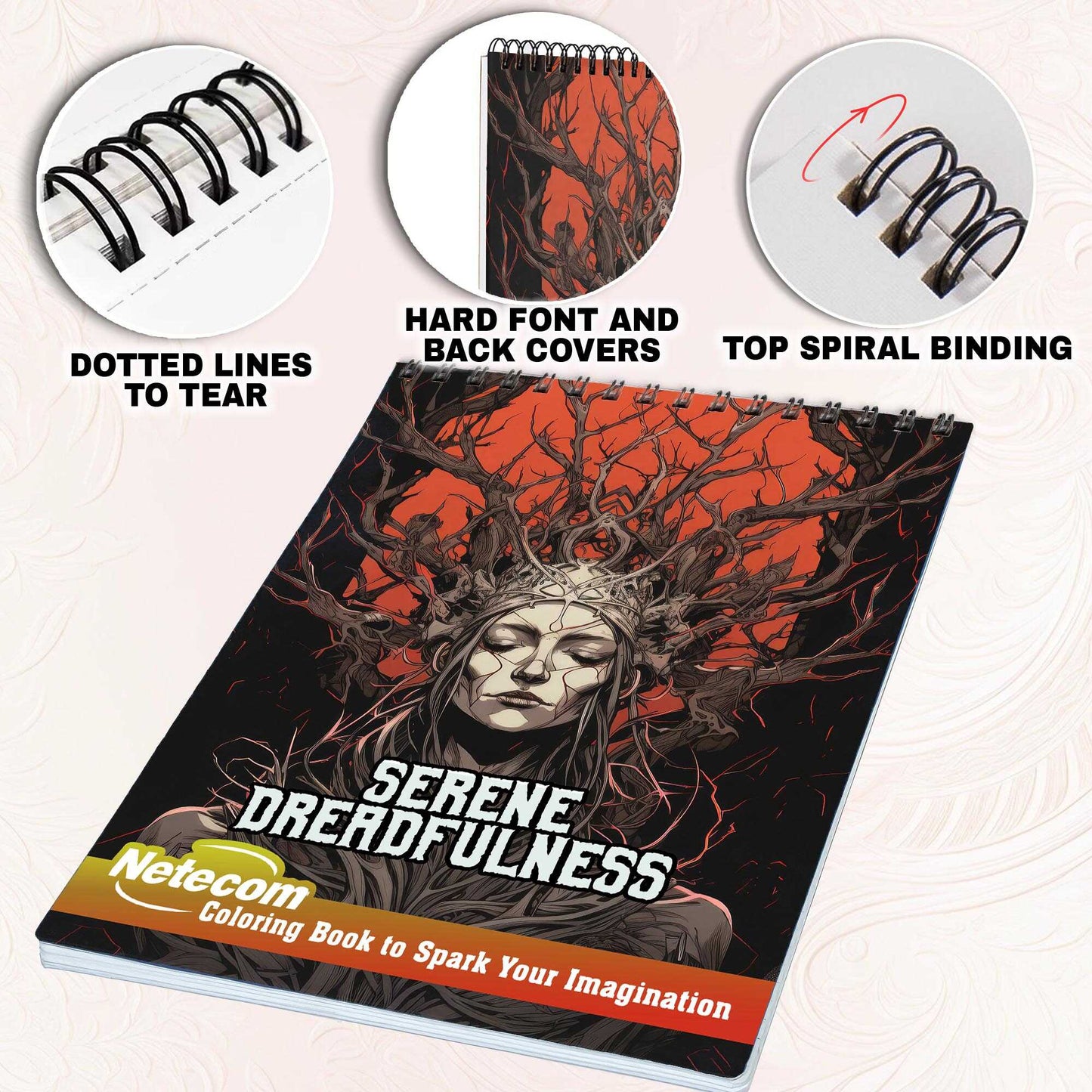 Serene Dreadfulness Spiral Bound Coloring Book, Discover the Dark Elegance with 30 Mesmerizing Coloring Pages, Unleashing Your Inner Artist in the World of Serene Dreadfulness