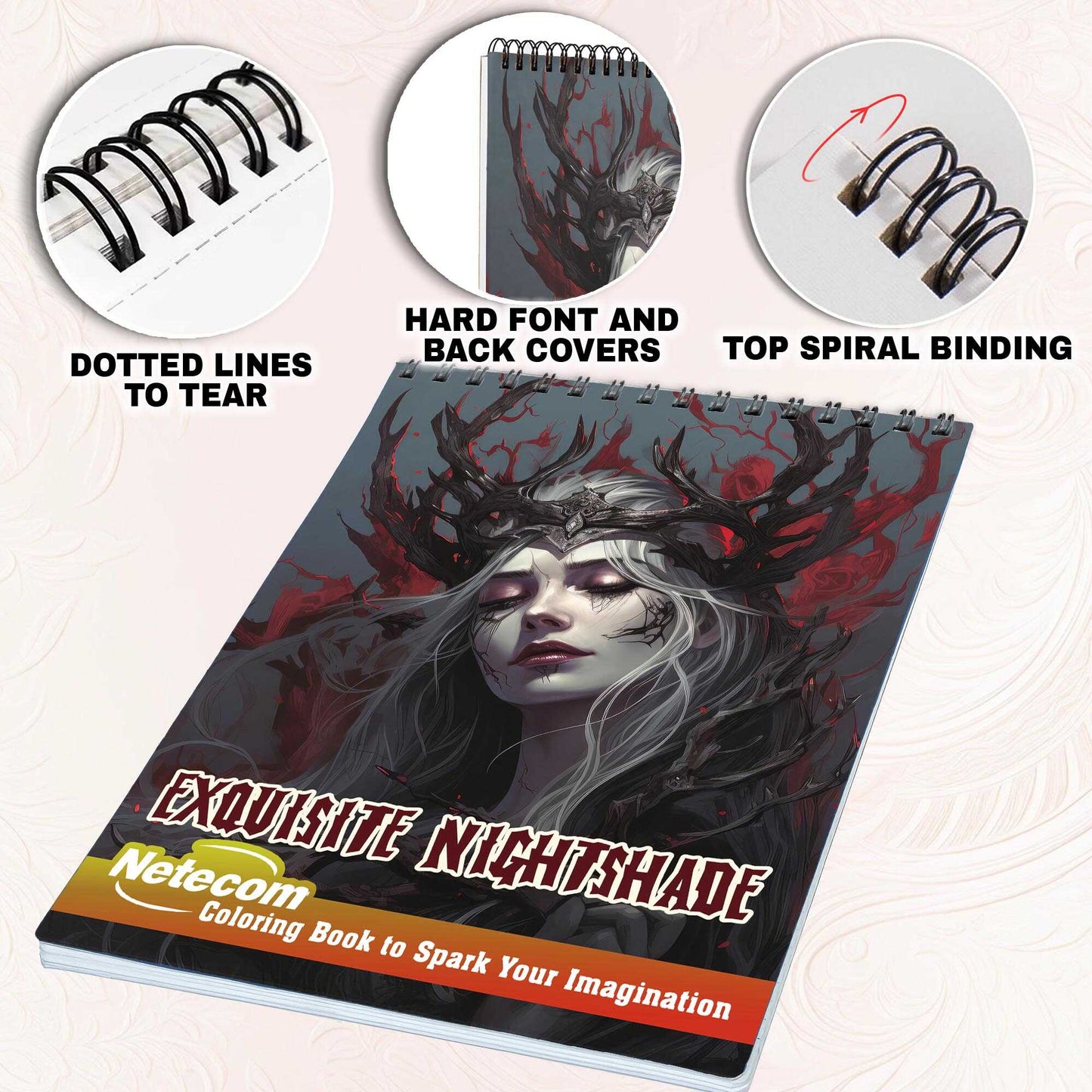 Exquisite Nightshade Spiral Bound Coloring Book, Discover the Dark Elegance with 30 Mesmerizing Coloring Pages, Unleashing Your Inner Artist in the World of Nightshade