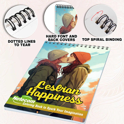 Lesbian Happiness Spiral Bound Coloring Book, Unleash Your Creativity with 30 Charming Pages Filled with Heartfelt Moments of Lesbian Romance and Contentment.