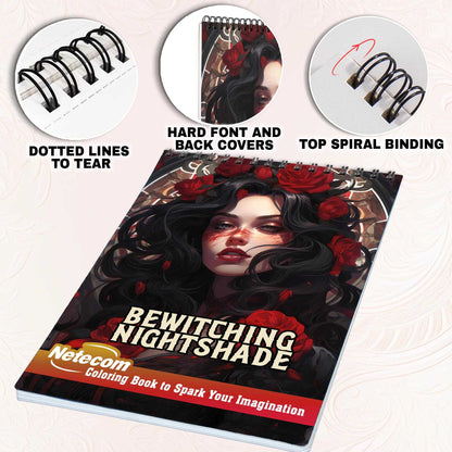 Bewitching Nightshade Spiral Bound Coloring Book, Indulge in 30 Mysteriously Alluring Coloring Pages of Bewitching Nightshade, Depicting Elegantly Creepy Beauty