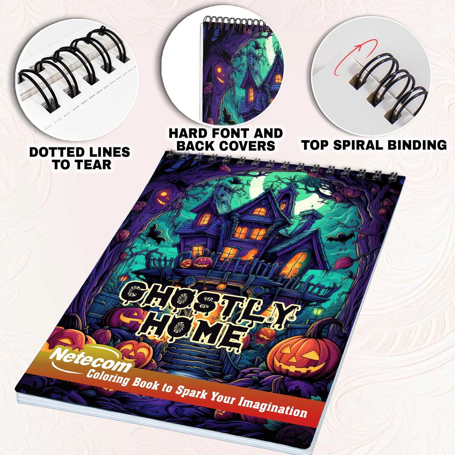 Ghostly Home Spiral Bound Coloring Book, Explore the Mysterious Beauty of Ghostly Homes with 30 Exquisitely Illustrated Coloring Pages.