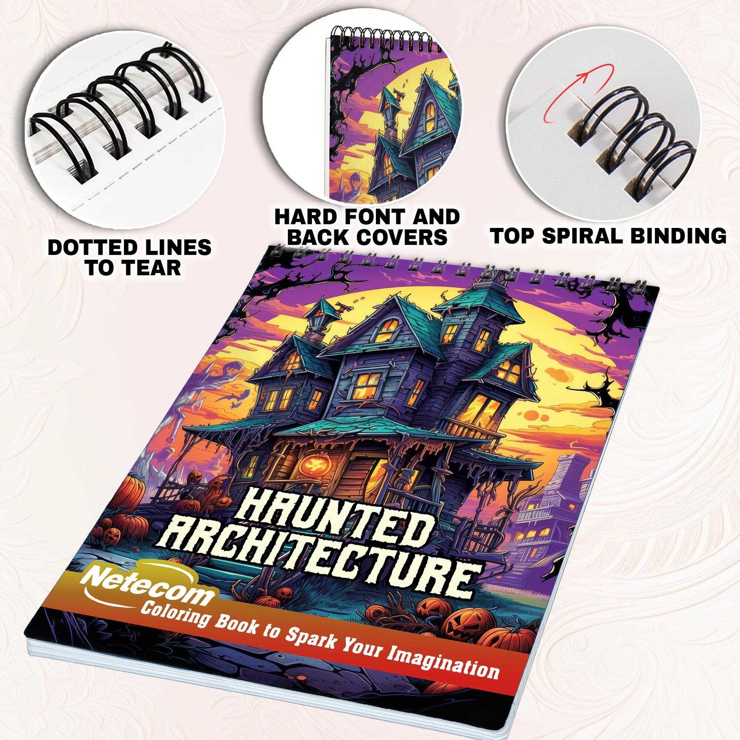 Haunted Architecture Spiral Bound Coloring Book, Embrace the Enigmatic Allure of 30 Enchanting Pages, Where Haunted Edifices Stand Tall.