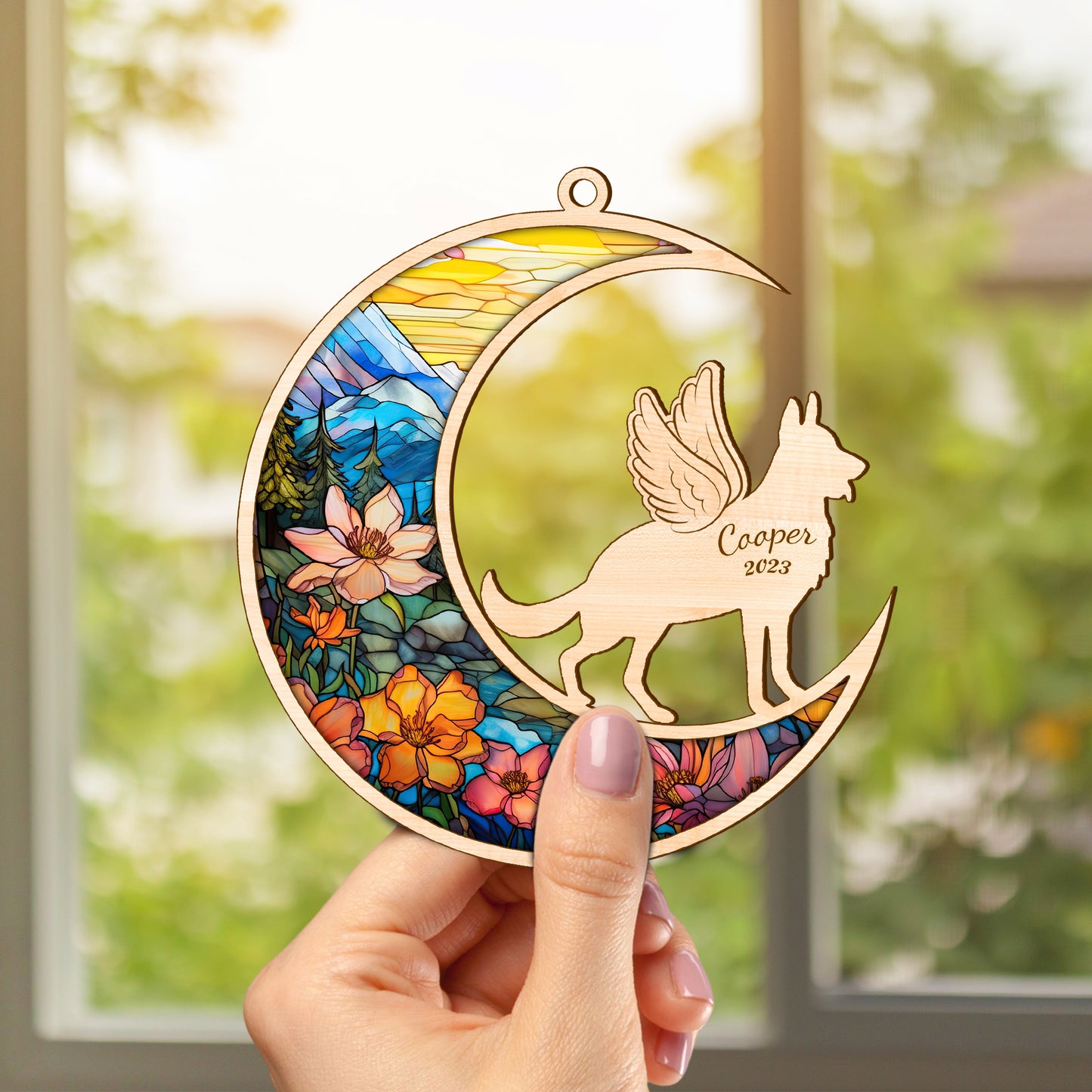 Netecom Personalized German Shepherd Memorial Suncatcher German Shepherd Dog Angel Wings Memorial Gift Christmas Ornament Decor, Bereavement Gift Dog Memorial Loss of Pet Sympathy Gift for Dog Lover