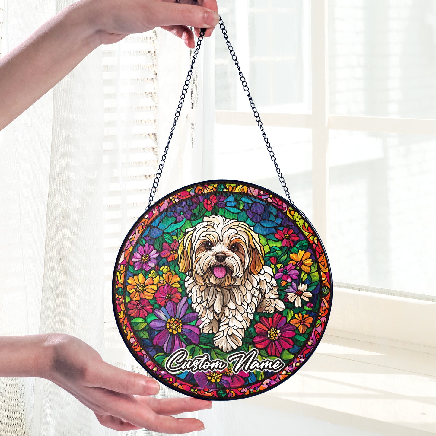 Netecom Custom Maltese Dog Stained Glass Ornament, Personalized Memorial Suncatcher, Pet Loss Sympathy Gift, Christmas Decoration