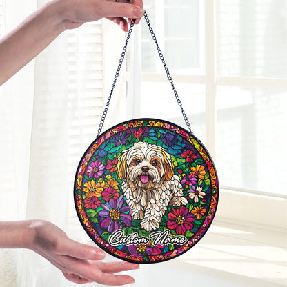 Netecom Custom Maltese Dog Stained Glass Ornament, Personalized Memorial Suncatcher, Pet Loss Sympathy Gift, Christmas Decoration