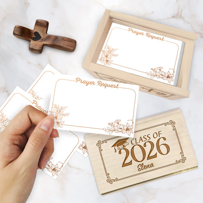 Netecom Custom Graduation Prayer Box with Name & Year on Box, Personalized Name on Cross, 100 Prayer Request Cards, Christian Faith Gift for Reflection