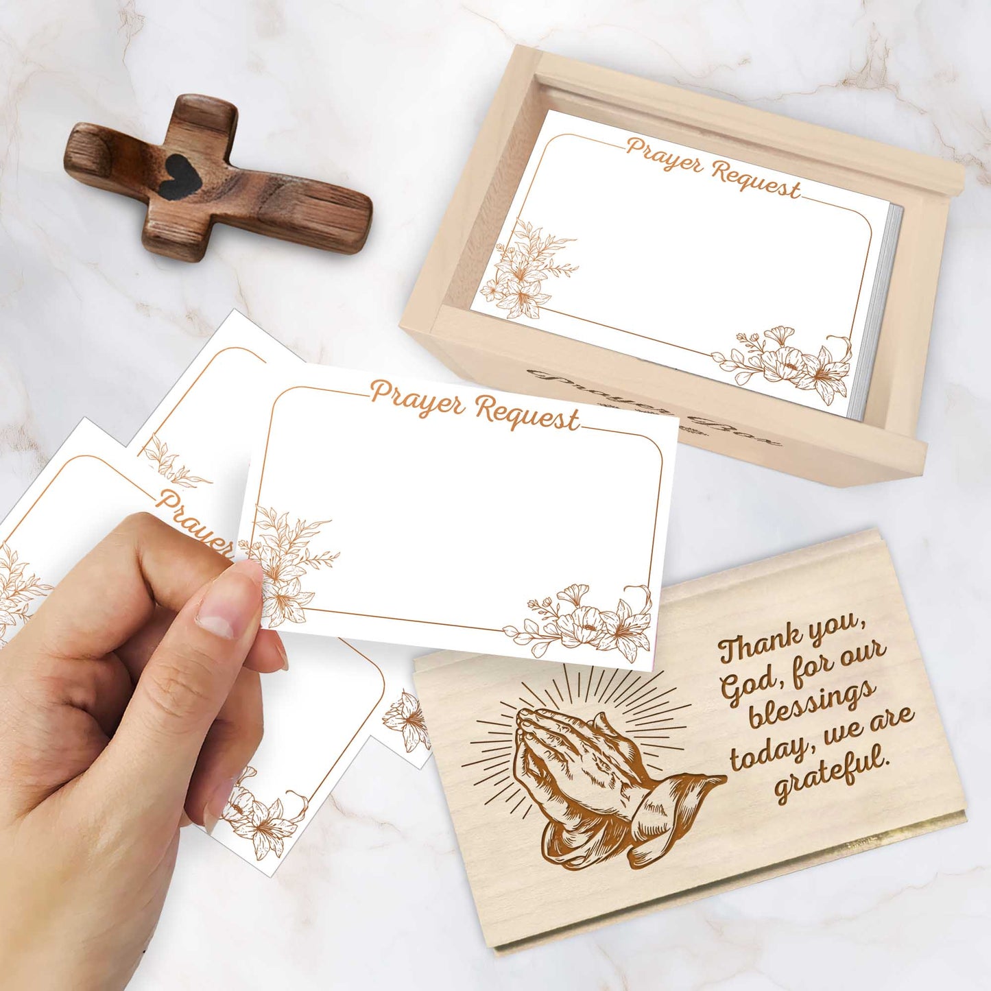 Netecom Personalized Christian Prayer Box with 100 Prayer Request Cards & Custom Name Wooden Cross – Faith Gratitude Gift, Thankful Prayer Keepsake for Home or Church