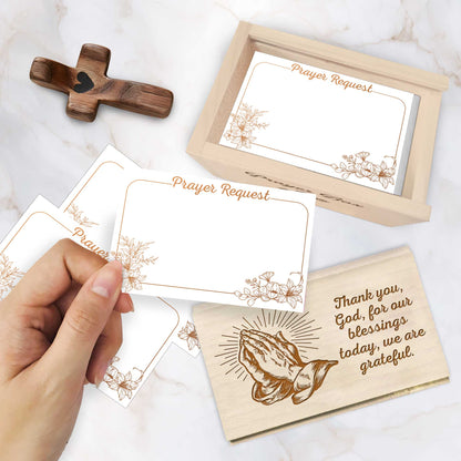 Netecom Personalized Christian Prayer Box with 100 Prayer Request Cards & Custom Name Wooden Cross – Faith Gratitude Gift, Thankful Prayer Keepsake for Home or Church