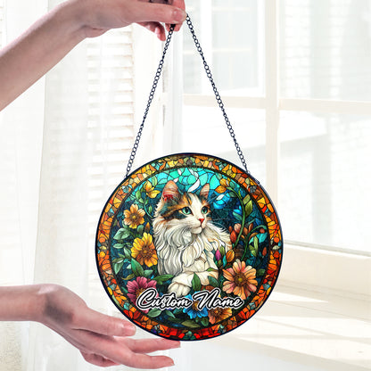 Netecom Personalized Cat Stained Glass Ornament, Custom Pet Memorial Suncatcher, Pet Loss Remembrance Gift, Christmas Decoration