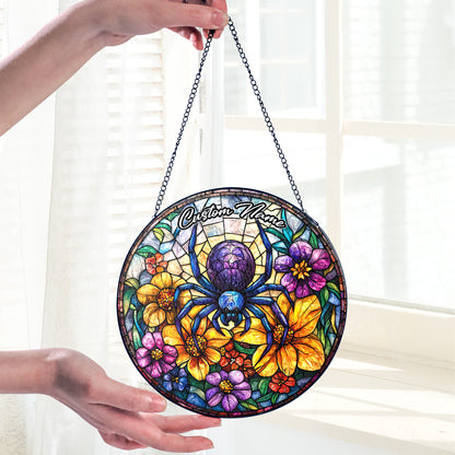 Netecom Custom Spider Stained Glass Ornament, Personalized Memorial Suncatcher, Pet Loss Sympathy Gift, Christmas Decoration