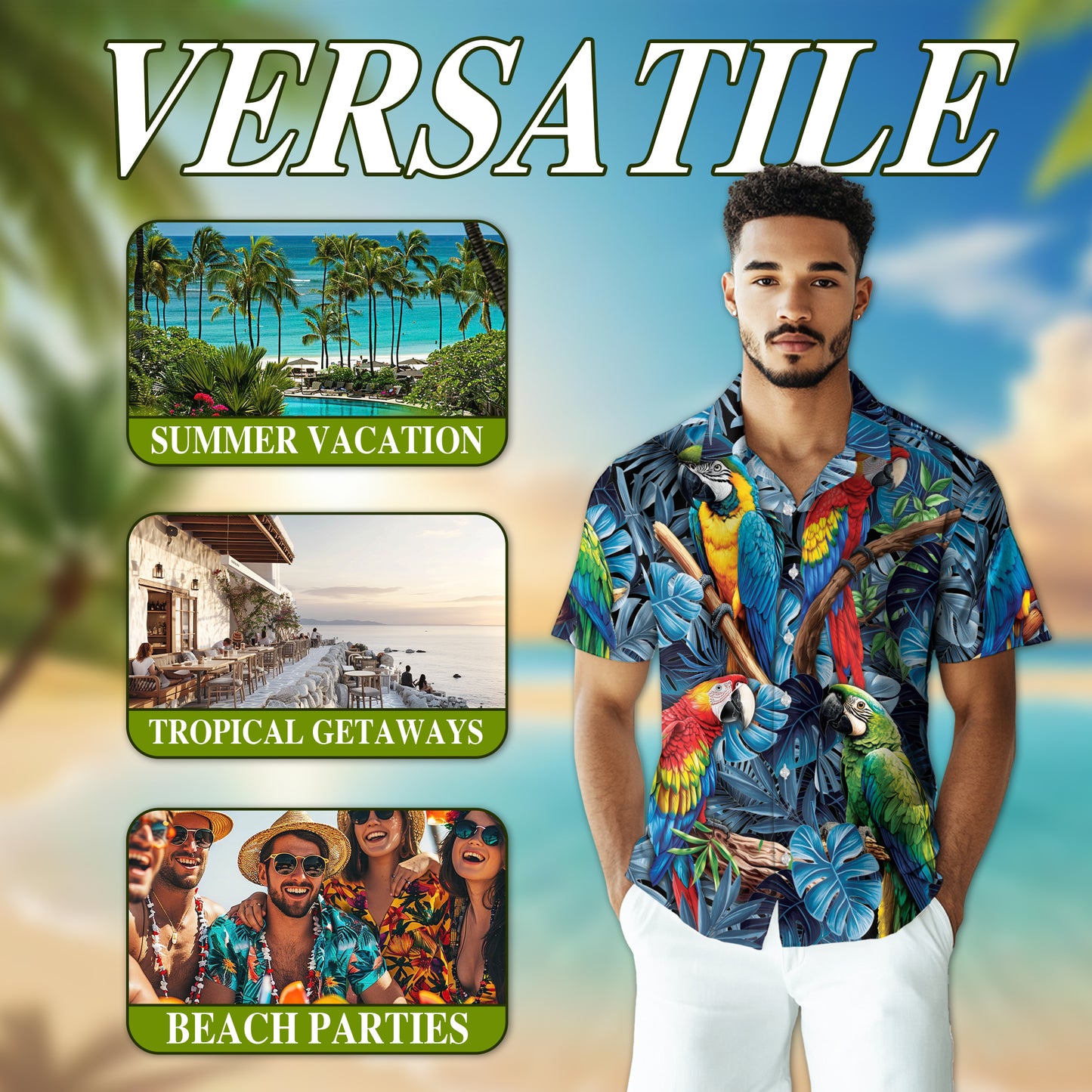 Netecom Colorful Parrot Hawaiian Shirt for Men Women, Bird Lover Gifts, Tropical Animal Button Down Summer Beach Shirts