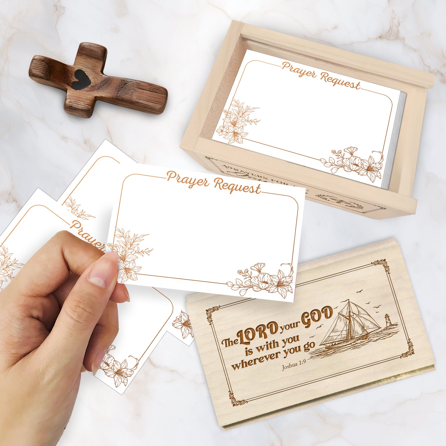 Netecom Personalized Prayer Box with Custom Name Cross, Wooden Christian Faith Keepsake with 100 Prayer Request Cards, Religious Gift for Daily Prayer & Reflection