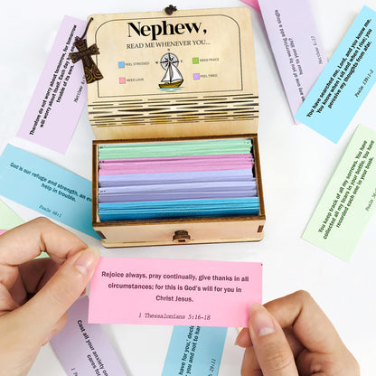 Netecom Bible Verse Box for Nephew – 150 Color-Coded Scripture Cards with Mini Cross, Christian Faith Keepsake Gift for Daily Prayer, Encouragement & Spiritual Reflection