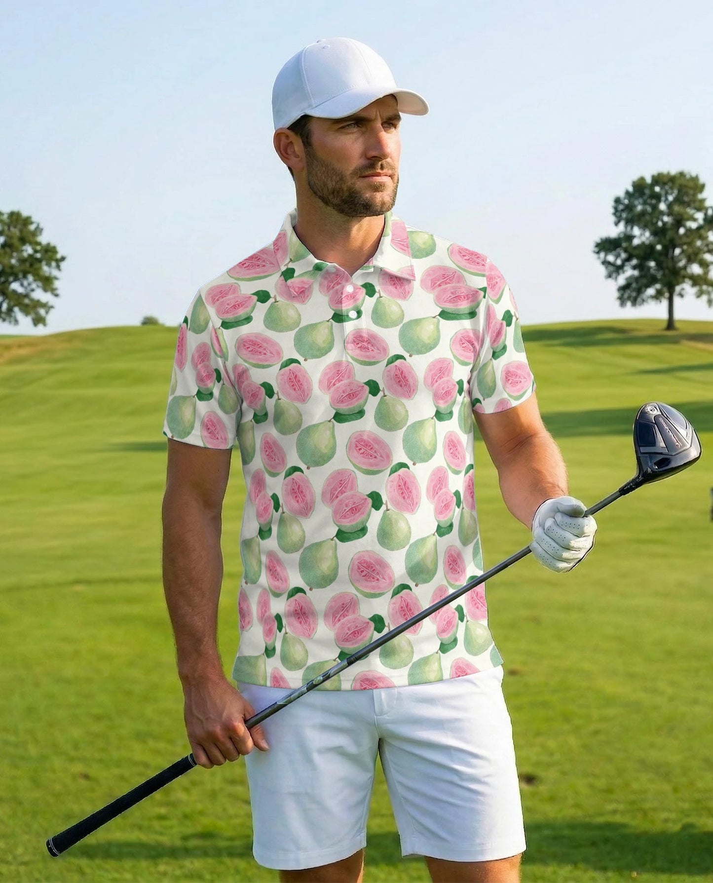 Guava Pattern Polo Shirt for Men – Tropical Fruit Summer Style | Netecom