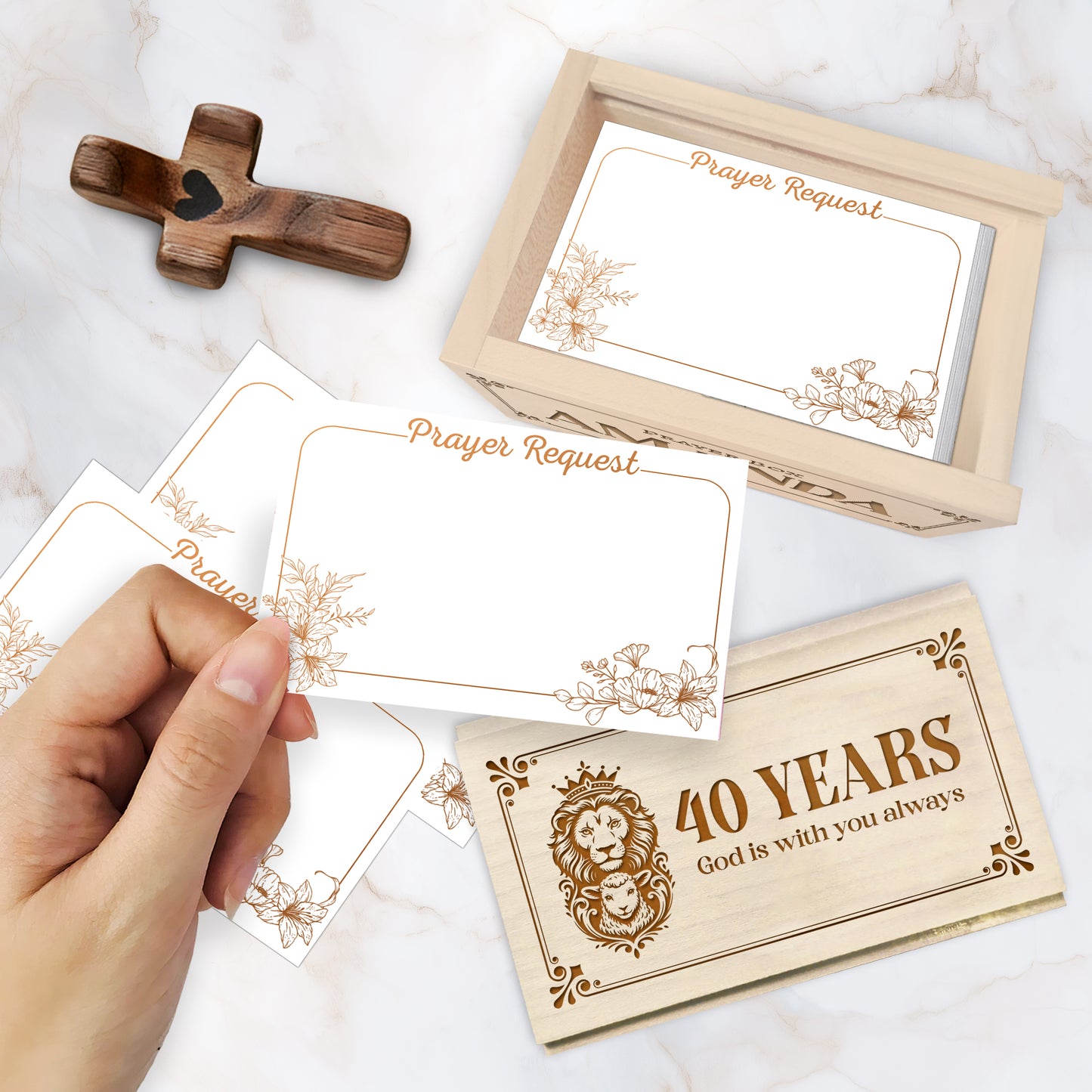 Netecom Personalized Birthday Prayer Box 40 Years with Custom Name, Christian Faith Gift with Wooden Cross & 100 Prayer Request Cards, Meaningful 40th Birthday Gift