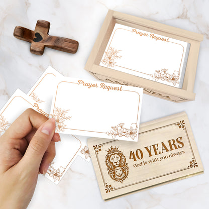 Netecom Personalized Birthday Prayer Box 40 Years with Custom Name, Christian Faith Gift with Wooden Cross & 100 Prayer Request Cards, Meaningful 40th Birthday Gift