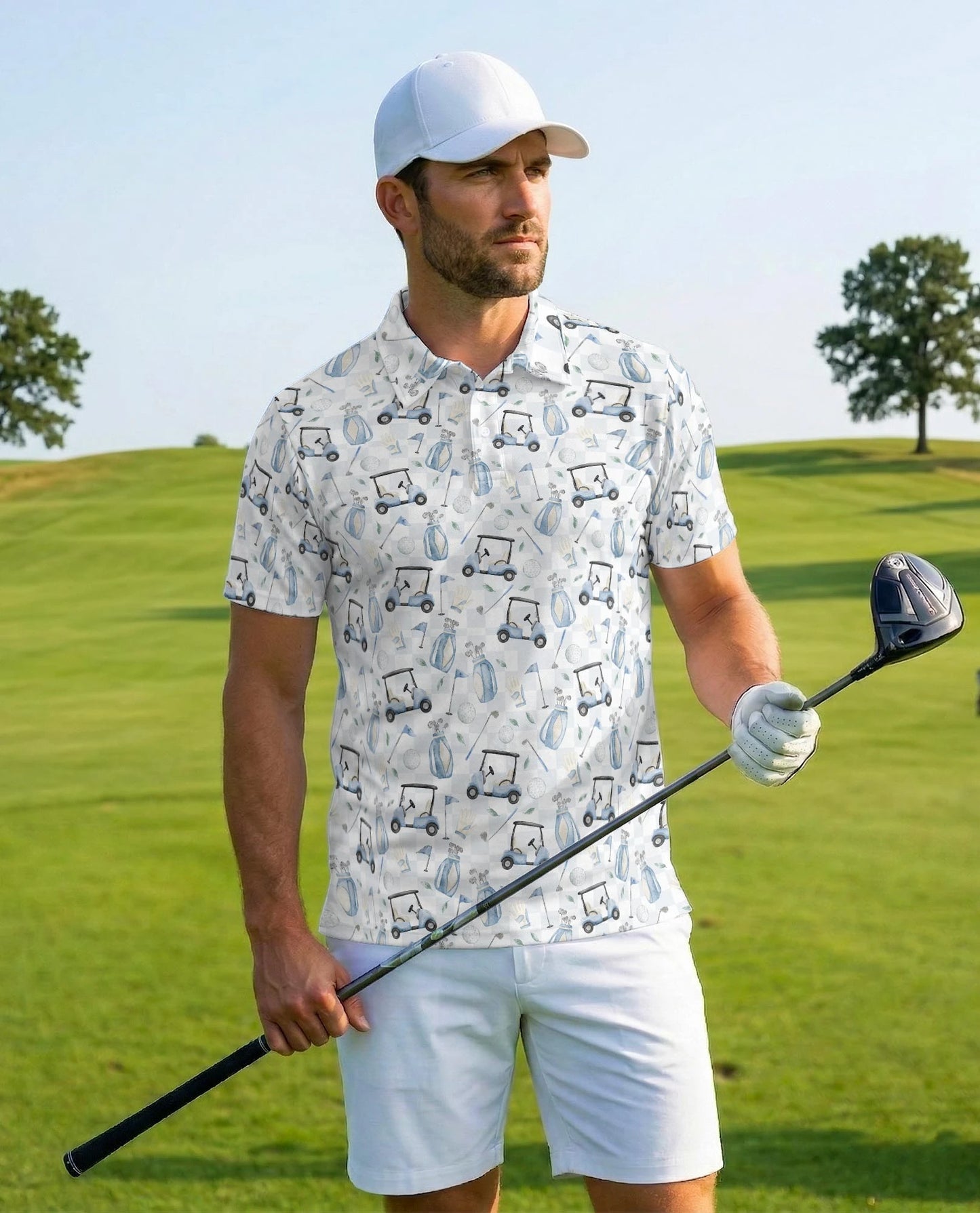 Watercolor Golf Seamless Pattern Polo Shirt for Men – Artistic Sport Style | Netecom