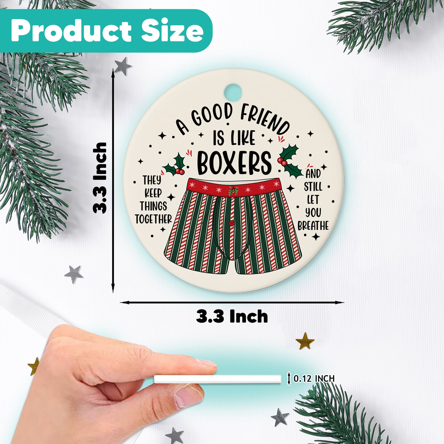 Netecom Funny Best Friend Ornament for Men, A Good Friend is Like Boxers Ceramic Ornament for Christmas Tree Hanging Decorations Gift, Friendship Gifts, Holiday Party Present
