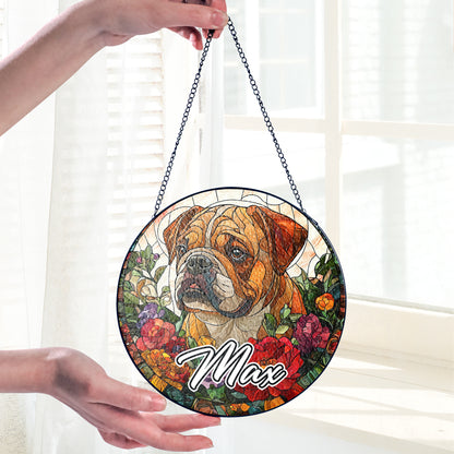 Netecom Custom Bulldog Stained Glass Suncatcher, Personalized Dog Memorial Ornament, Pet Loss Gift, Christmas Window Decoration