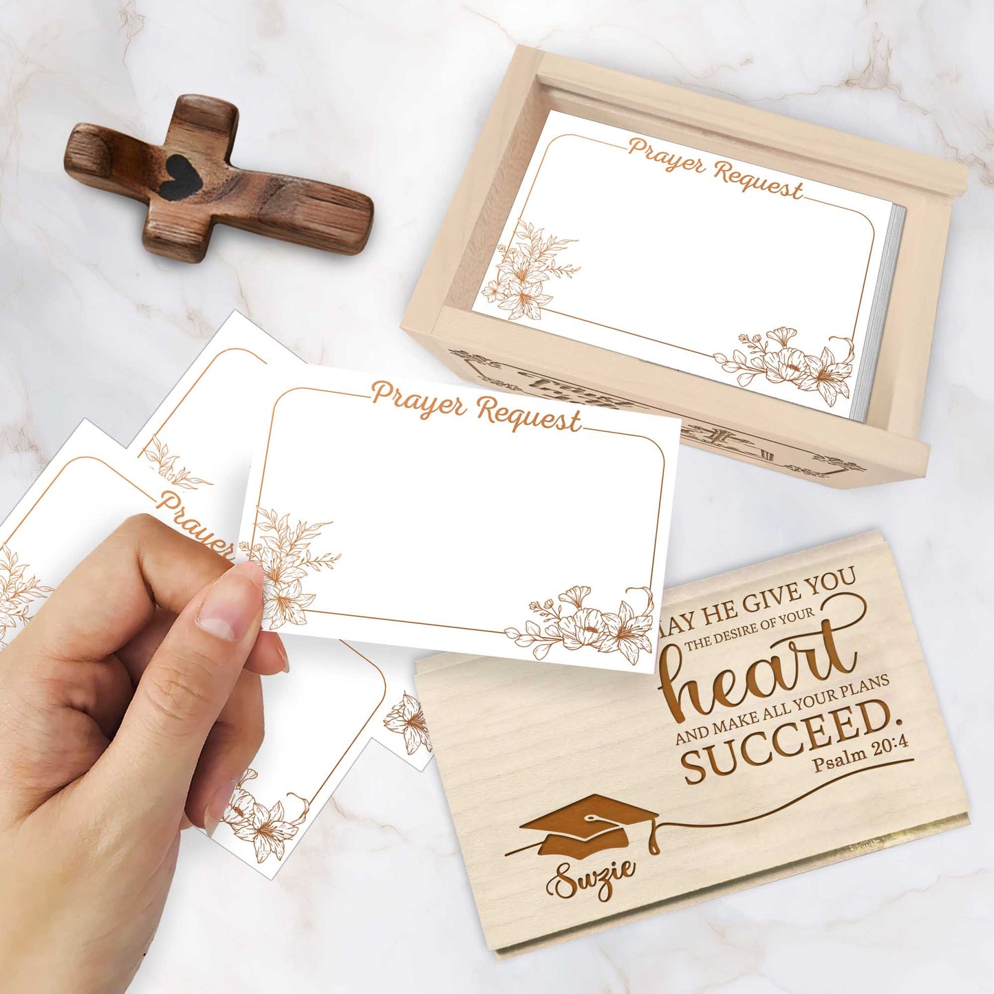 Netecom Personalized Wooden Prayer Box for Graduation with Custom Name Cross, Maple Wood Faith Keepsake with 100 Prayer Request Cards, Christian Gift for Students & New Beginnings