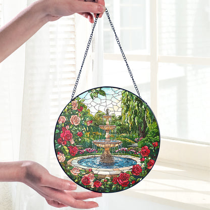 Netecom Water Fountain Stained Glass Sun Catcher – Elegant Garden Fountain Window Hanging, Perfect Gift for