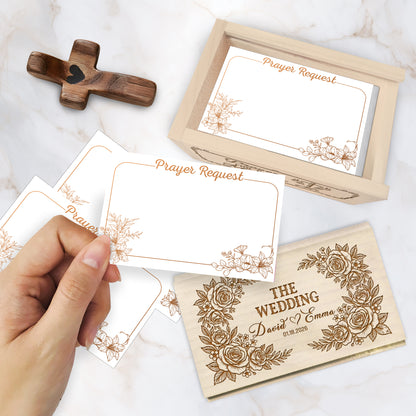 Netecom Personalized Wedding Prayer Box for Couples – Custom Names & Date with Wooden Cross, 100 Prayer Cards, Christian Faith Keepsake Gift