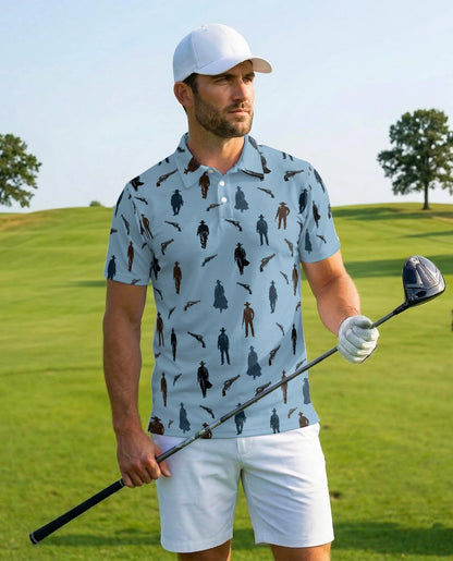 Cowboy Silhouette Pattern Polo Shirt for Men – Western Ranch Style | Netecom