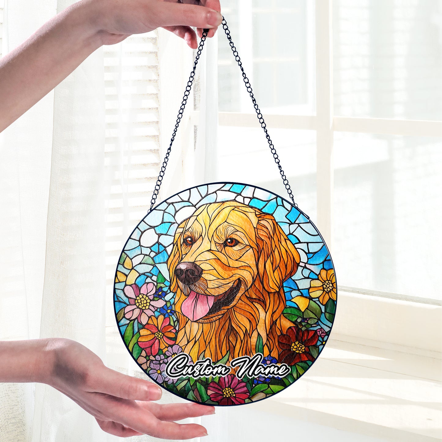 Netecom Personalized Golden Retriever Dog Ornament, Custom Pet Memorial Suncatcher, Pet Loss Remembrance Gift, Christmas Decoration