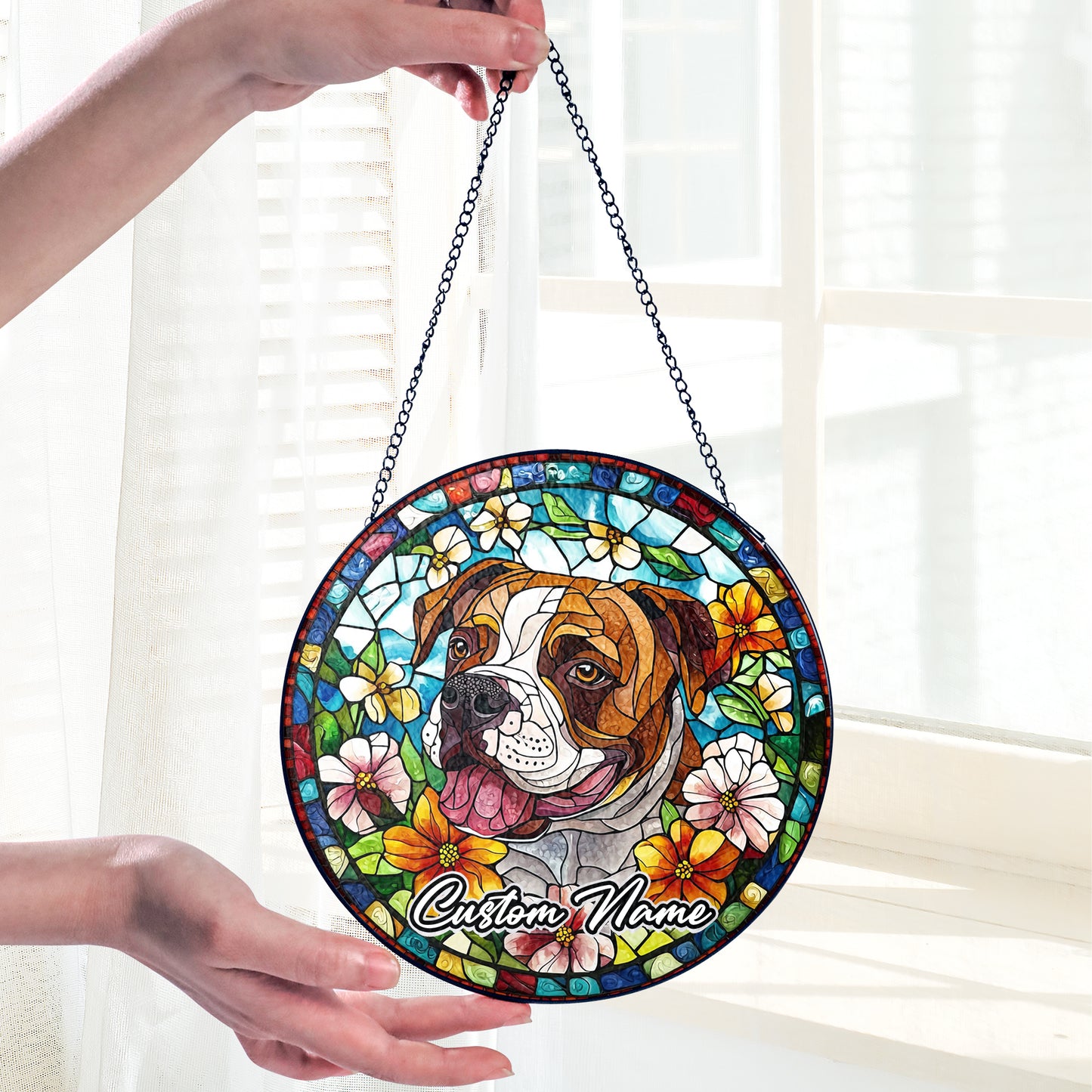 Netecom Personalized Pitbull Dog Ornament, Custom Pet Memorial Suncatcher, Pet Loss Remembrance Gift, Christmas Decoration