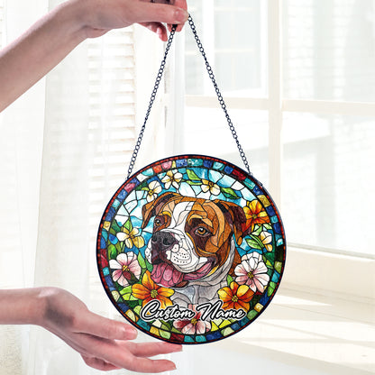 Netecom Personalized Pitbull Dog Ornament, Custom Pet Memorial Suncatcher, Pet Loss Remembrance Gift, Christmas Decoration