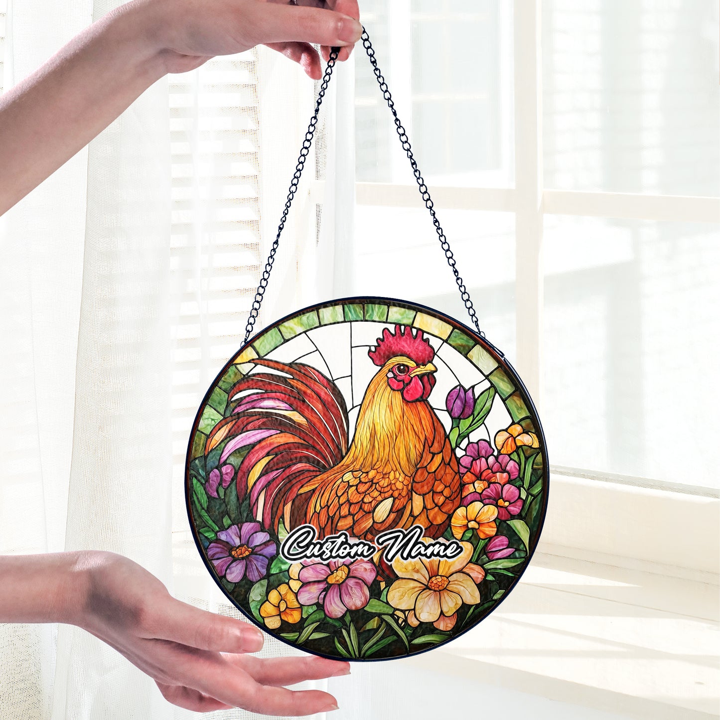 Netecom Personalized Chicken Stained Glass Ornament, Custom Pet Memorial Suncatcher, Pet Loss Sympathy Gift, Christmas Decoration
