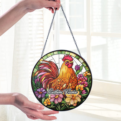 Netecom Personalized Chicken Stained Glass Ornament, Custom Pet Memorial Suncatcher, Pet Loss Sympathy Gift, Christmas Decoration