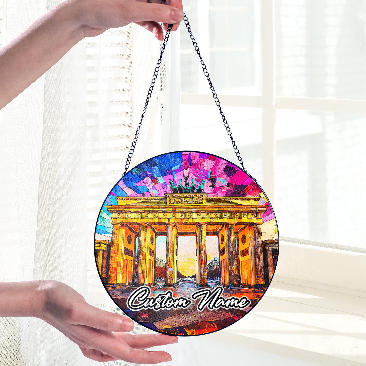 Netecom Berlin Gate Stained Glass Sun Catcher – Personalized Germany Landmark Ornament, Custom Home Decor & Cultural Gift