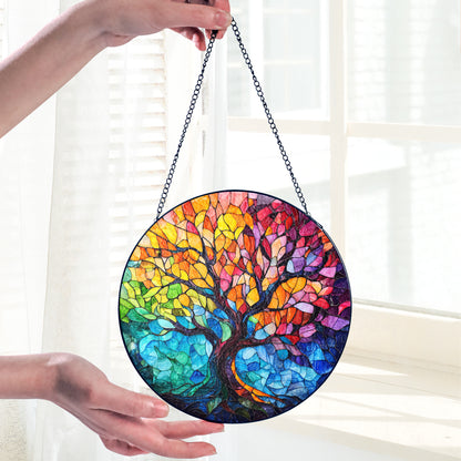 Netecom Tree of Life Stained Glass Ornament – Custom Window Hanging, Nature & Spiritual Gift, Personalized Home Décor