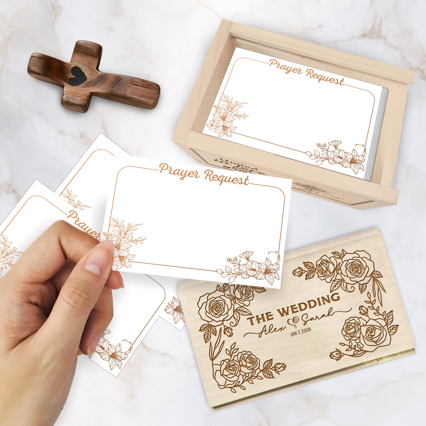 Netecom Personalized Couple Prayer Box with Custom Names and Wedding Date – 100 Prayer Request Cards, Christian Faith Keepsake, Spiritual Encouragement Gift for Him, Her