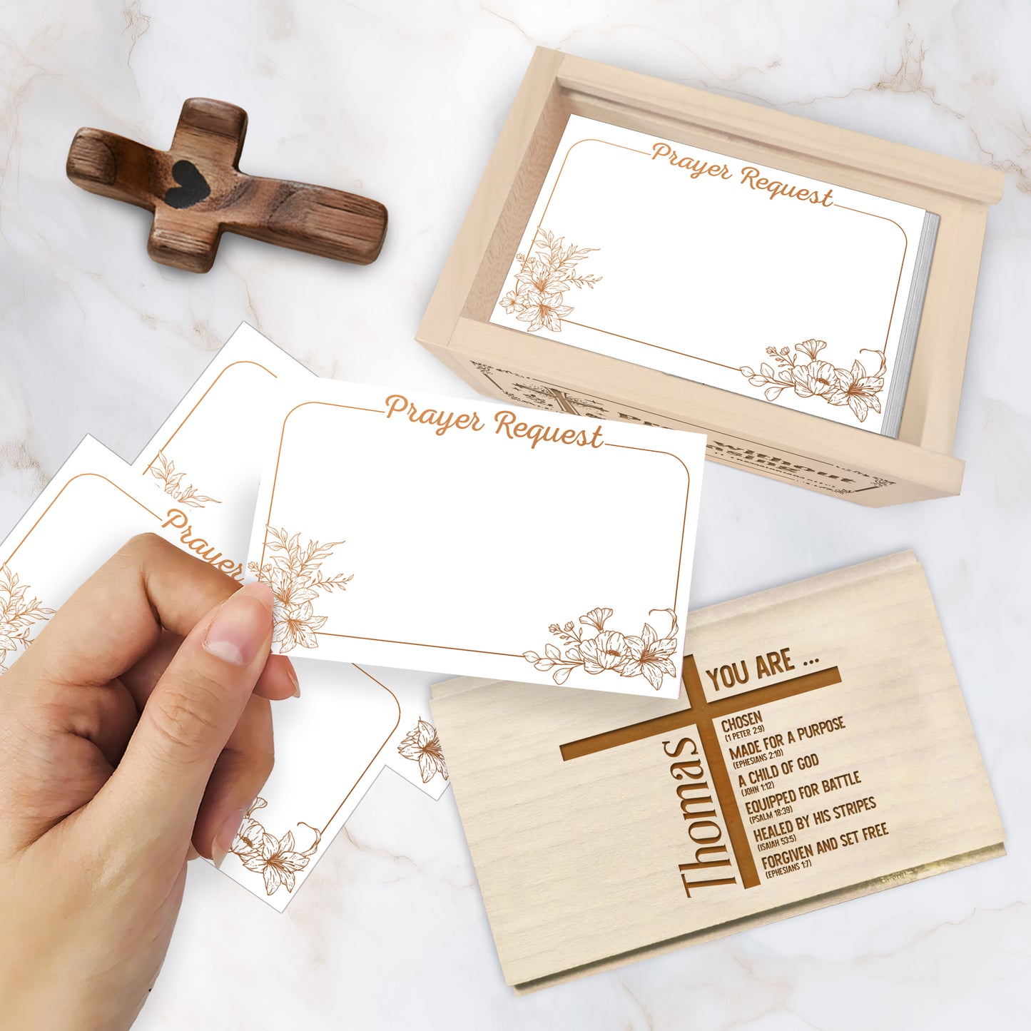 Netecom Personalized Prayer Box with Custom Name on Box and Wooden Cross – 100 Prayer Request Cards, Custom Engraved Christian Keepsake for Mom, Dad, Family, or Loved Ones