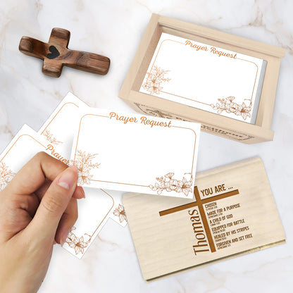 Netecom Personalized Prayer Box with Custom Name on Box and Wooden Cross – 100 Prayer Request Cards, Custom Engraved Christian Keepsake for Mom, Dad, Family, or Loved Ones