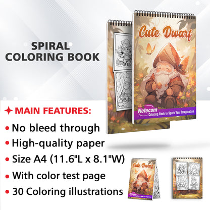 Cute Dwarf Spiral Bound Coloring Book: 30 Exquisite Cute Dwarf Coloring Pages for Fairy Tale Enthusiasts to Bring Adorable Dwarves to Life