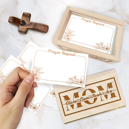 Netecom Personalized Prayer Box for Mom, Dad or Grandparent – Custom Name Engraved with Children’s Names, 100 Prayer Request Cards with Wooden Cross, Faith-Based Keepsake Gift