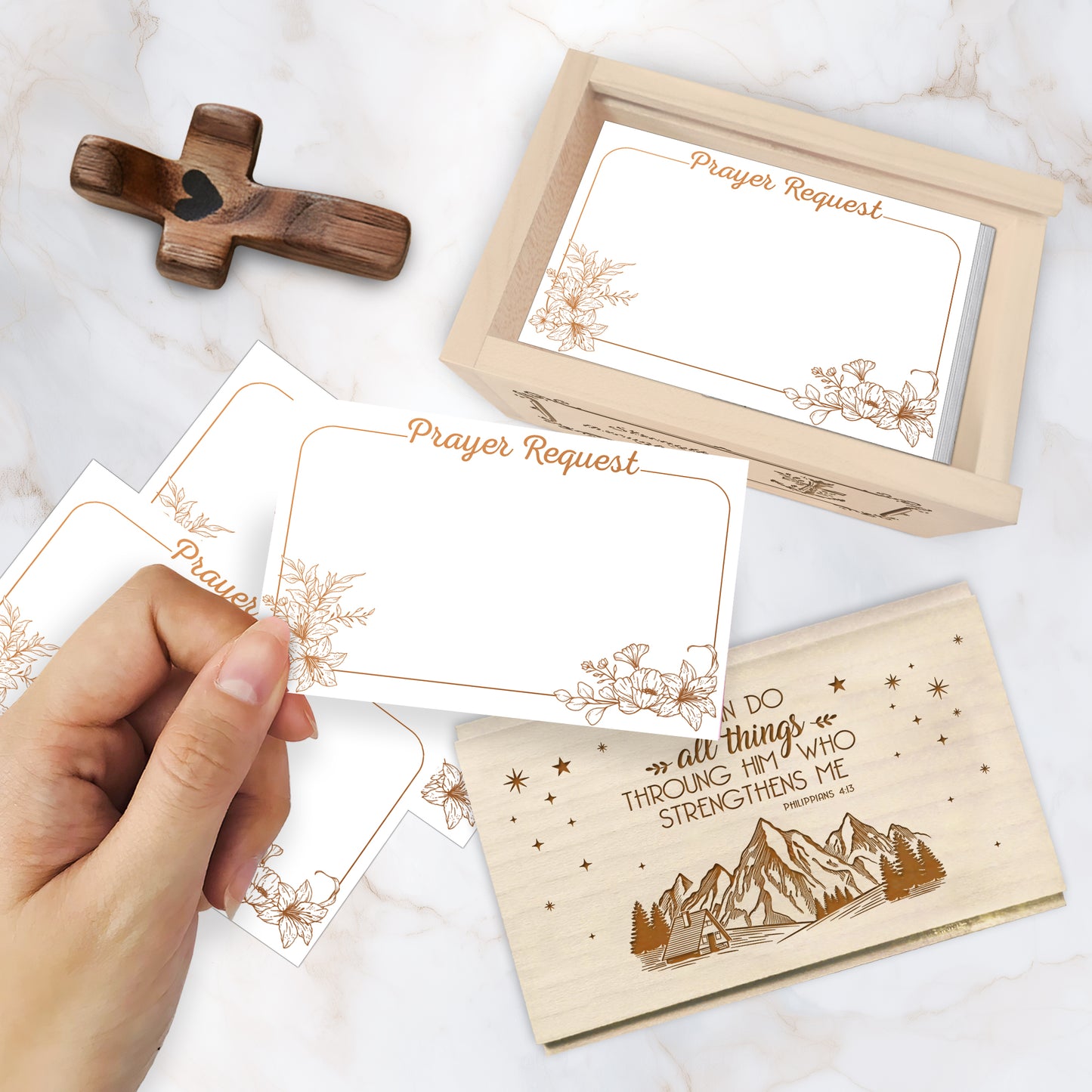 Netecom Personalized Prayer Box with Custom Name Cross, 100 Prayer Request Cards, Christian Gift for Daily Faith and Spiritual Reflection