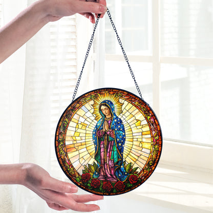 Netecom Virgin Mary Stained Glass Ornament – Our Lady of Guadalupe Sun Catcher, Christian Religious Gift, Spiritual Home Decoration