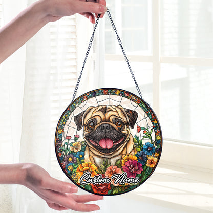 Netecom Custom Pug Dog Stained Glass Ornament, Personalized Memorial Suncatcher, Pet Loss Sympathy Gift, Christmas Decoration