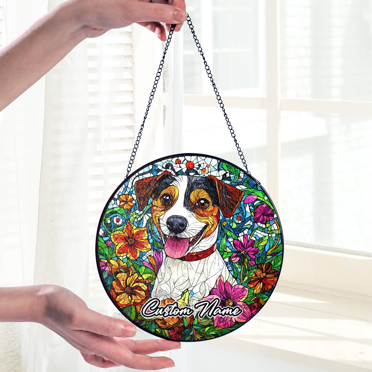 Netecom Custom Jack Russell Dog Stained Glass Ornament, Personalized Memorial Suncatcher, Pet Loss Sympathy Gift, Christmas Decoration